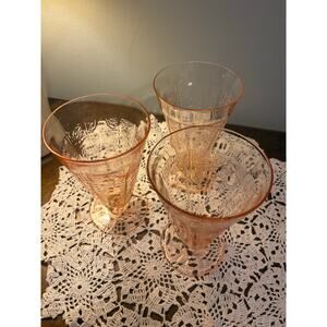 Pink Anchor Hocking Depression glass footed tumblers Princess Pink pattern